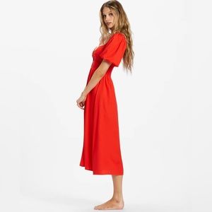 Billabong Cut Out Puff Sleeve Red Dress